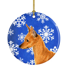 Load image into Gallery viewer, Min Pin Winter Snowflakes Holiday Christmas Ornament - Round Ceramic Ornament – Artist-Designed Keepsake Decoration SS4604