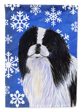 Load image into Gallery viewer, Japanese Chin Winter Snowflakes Holiday Flag Canvas House Size