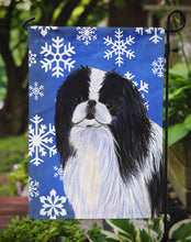 Load image into Gallery viewer, Japanese Chin Winter Snowflakes Holiday Garden Flag – Decorative Outdoor Yard Flag