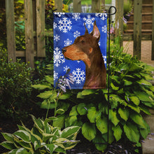 Load image into Gallery viewer, Doberman Winter Snowflakes Holiday Garden Flag – Decorative Outdoor Yard Flag