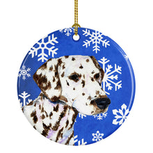 Load image into Gallery viewer, Dalmatian Winter Snowflakes Holiday Christmas Ornament - Round Ceramic Ornament – Artist-Designed Keepsake Decoration SS4607
