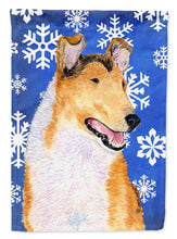 Load image into Gallery viewer, Collie Smooth Winter Snowflakes Holiday Flag Canvas House Size