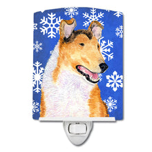 Load image into Gallery viewer, Collie Smooth Winter Snowflakes Holiday Ceramic Night Light SS4608CNL