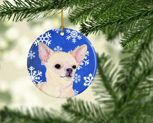 Load image into Gallery viewer, Chihuahua Winter Snowflakes Holiday Christmas Ornament - Round Ceramic Ornament – Artist-Designed Keepsake Decoration SS4610