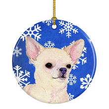 Load image into Gallery viewer, Chihuahua Winter Snowflakes Holiday Christmas Ornament - Round Ceramic Ornament – Artist-Designed Keepsake Decoration SS4610