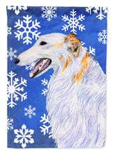 Load image into Gallery viewer, Borzoi Winter Snowflakes Holiday Flag Canvas House Size