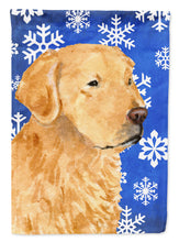 Load image into Gallery viewer, Golden Retriever Winter Snowflakes Holiday Flag Canvas House Size