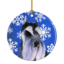 Load image into Gallery viewer, Schnauzer Winter Snowflakes Holiday Christmas Ornament - Round Ceramic Ornament – Artist-Designed Keepsake Decoration SS4615