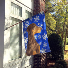 Load image into Gallery viewer, Doberman Winter Snowflakes Holiday Flag Canvas House Size