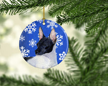 Load image into Gallery viewer, Rat Terrier Winter Snowflakes Holiday Christmas Ornament - Round Ceramic Ornament – Artist-Designed Keepsake Decoration SS4618