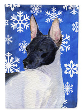Load image into Gallery viewer, Rat Terrier Winter Snowflakes Holiday Flag Canvas House Size