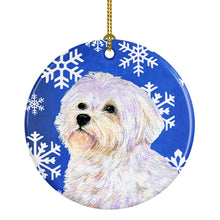 Load image into Gallery viewer, Maltese Winter Snowflakes Holiday Christmas Ornament - Round Ceramic Ornament – Artist-Designed Keepsake Decoration SS4619