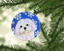 Load image into Gallery viewer, Maltese Winter Snowflakes Holiday Christmas Ornament - Round Ceramic Ornament – Artist-Designed Keepsake Decoration SS4620