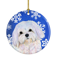 Load image into Gallery viewer, Maltese Winter Snowflakes Holiday Christmas Ornament - Round Ceramic Ornament – Artist-Designed Keepsake Decoration SS4620