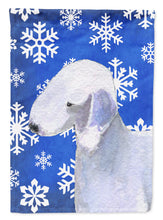 Load image into Gallery viewer, Bedlington Terrier Winter Snowflakes Holiday Flag Canvas House Size