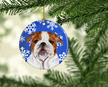 Load image into Gallery viewer, Bulldog English Winter Snowflakes Holiday Christmas Ornament - Round Ceramic Ornament – Artist-Designed Keepsake Decoration SS4622