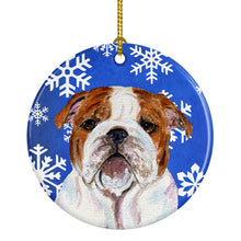 Load image into Gallery viewer, Bulldog English Winter Snowflakes Holiday Christmas Ornament - Round Ceramic Ornament – Artist-Designed Keepsake Decoration SS4622