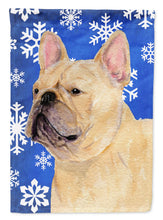 Load image into Gallery viewer, French Bulldog Winter Snowflakes Holiday Flag Canvas House Size