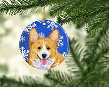 Load image into Gallery viewer, Corgi Winter Snowflakes Holiday Christmas Ornament - Round Ceramic Ornament – Artist-Designed Keepsake Decoration SS4624