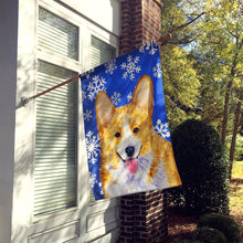 Load image into Gallery viewer, Corgi Winter Snowflakes Holiday Flag Canvas House Size
