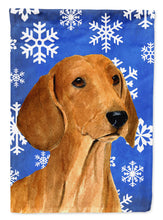 Load image into Gallery viewer, Dachshund Winter Snowflakes Holiday Flag Canvas House Size