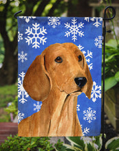 Load image into Gallery viewer, Dachshund Winter Snowflakes Holiday Garden Flag – Decorative Outdoor Yard Flag