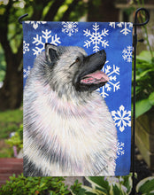 Load image into Gallery viewer, Keeshond Winter Snowflakes Holiday Garden Flag – Decorative Outdoor Yard Flag