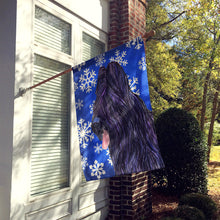 Load image into Gallery viewer, Briard Winter Snowflakes Holiday Flag Canvas House Size