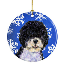 Load image into Gallery viewer, Portuguese Water Dog Winter Snowflakes Holiday Christmas Ornament - Round Ceramic Ornament – Artist-Designed Keepsake Decoration
