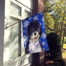Load image into Gallery viewer, Portuguese Water Dog Winter Snowflakes Holiday Flag Canvas House Size