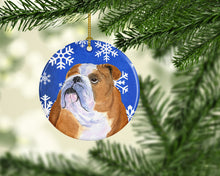 Load image into Gallery viewer, Bulldog English Winter Snowflakes Holiday Christmas Ornament - Round Ceramic Ornament – Artist-Designed Keepsake Decoration SS4629