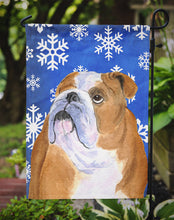 Load image into Gallery viewer, Bulldog English Winter Snowflakes Holiday Garden Flag – Decorative Outdoor Yard Flag