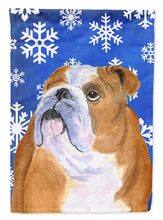 Load image into Gallery viewer, Bulldog English Winter Snowflakes Holiday Garden Flag – Decorative Outdoor Yard Flag