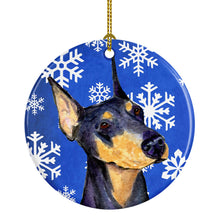 Load image into Gallery viewer, Doberman Winter Snowflakes Holiday Christmas Ornament - Round Ceramic Ornament – Artist-Designed Keepsake Decoration SS4633