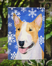 Load image into Gallery viewer, Bull Terrier Winter Snowflakes Holiday Garden Flag – Decorative Outdoor Yard Flag