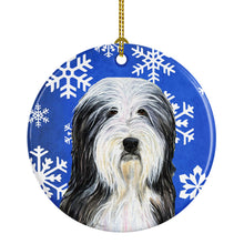 Load image into Gallery viewer, Bearded Collie Winter Snowflakes Holiday Christmas Ornament - Round Ceramic Ornament – Artist-Designed Keepsake Decoration SS4635