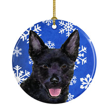 Load image into Gallery viewer, Australian Kelpie Winter Snowflakes Holiday Christmas Ornament - Round Ceramic Ornament – Artist-Designed Keepsake Decoration SS4636