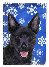 Load image into Gallery viewer, Australian Kelpie Winter Snowflakes Holiday Flag Canvas House Size