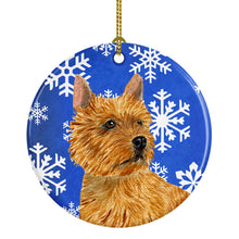 Load image into Gallery viewer, Norwich Terrier Winter Snowflakes Holiday Christmas Ornament - Round Ceramic Ornament – Artist-Designed Keepsake Decoration SS4637