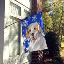 Load image into Gallery viewer, Clumber Spaniel Winter Snowflakes Holiday Flag Canvas House Size