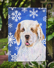 Load image into Gallery viewer, Clumber Spaniel Winter Snowflakes Holiday Garden Flag – Decorative Outdoor Yard Flag