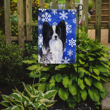 Load image into Gallery viewer, Papillon Winter Snowflakes Holiday Garden Flag – Decorative Outdoor Yard Flag