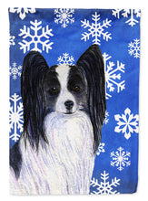 Load image into Gallery viewer, Papillon Winter Snowflakes Holiday Garden Flag – Decorative Outdoor Yard Flag