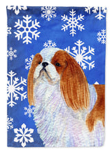 Load image into Gallery viewer, English Toy Spaniel Winter Snowflakes Holiday Garden Flag – Decorative Outdoor Yard Flag
