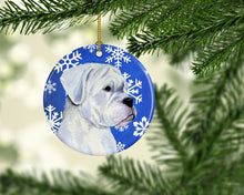 Load image into Gallery viewer, Boxer Winter Snowflakes Holiday Christmas Ornament - Round Ceramic Ornament – Artist-Designed Keepsake Decoration SS4647