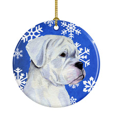 Load image into Gallery viewer, Boxer Winter Snowflakes Holiday Christmas Ornament - Round Ceramic Ornament – Artist-Designed Keepsake Decoration SS4647