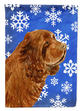 Load image into Gallery viewer, Sussex Spaniel Winter Snowflakes Holiday Garden Flag – Decorative Outdoor Yard Flag