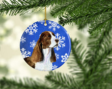 Load image into Gallery viewer, Springer Spaniel Winter Snowflakes Holiday Christmas Ornament - Round Ceramic Ornament – Artist-Designed Keepsake Decoration SS4651