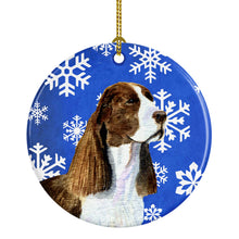 Load image into Gallery viewer, Springer Spaniel Winter Snowflakes Holiday Christmas Ornament - Round Ceramic Ornament – Artist-Designed Keepsake Decoration SS4651