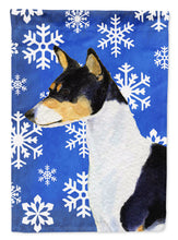 Load image into Gallery viewer, Basenji Winter Snowflakes Holiday Flag Canvas House Size
